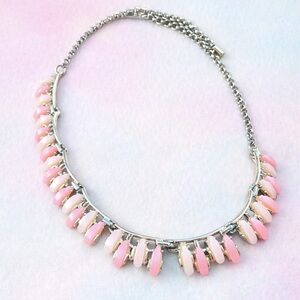 Vintage 1950s Pink White Thermoset Fringe Choker Necklace Mid Century